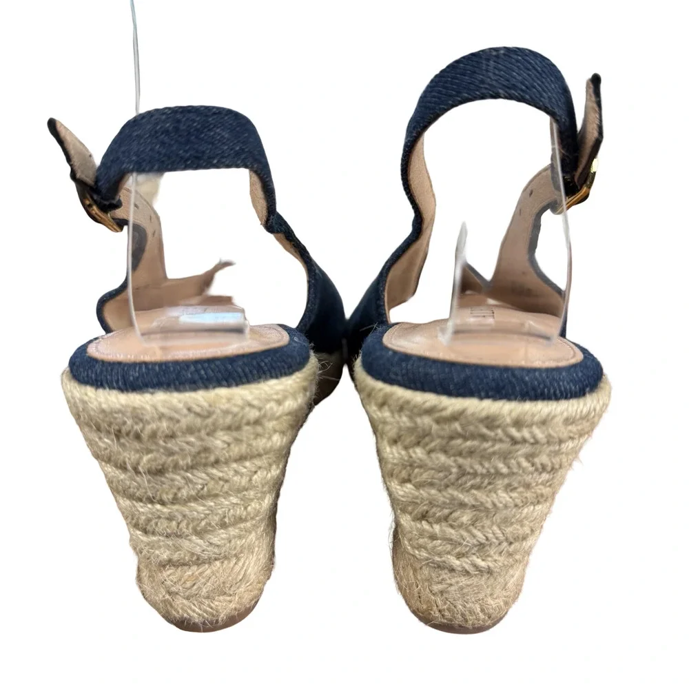 Talbots Vivi Slingback Denim Espadrille Wedge Point Toe Heels Shoes Blue sz 7 M